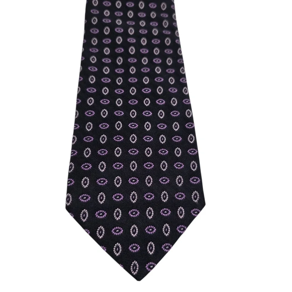 Brooks Brothers Mens Necktie Navy Purple Floral Silk Embroidered Luxury Designer